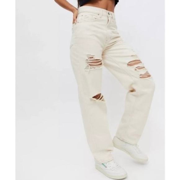 Urban Outfitters BDG High Rise Distressed Baggy Jeans in Speckled Ecru - Picture 6 of 16